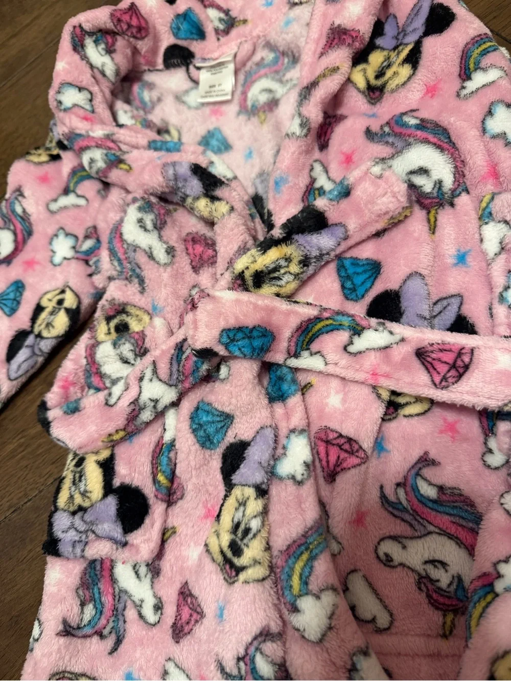 Toddler girl Pink Unicorn Plush Robe with Rainbow Accents